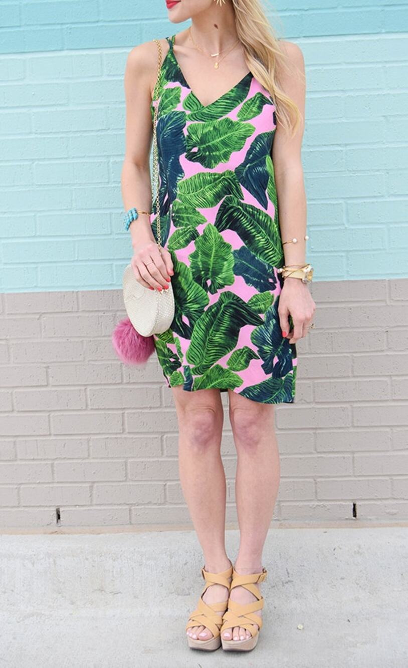 TOPSHOP Tropical Print Palm Print Botanical Cross Back Slip Dress // 6